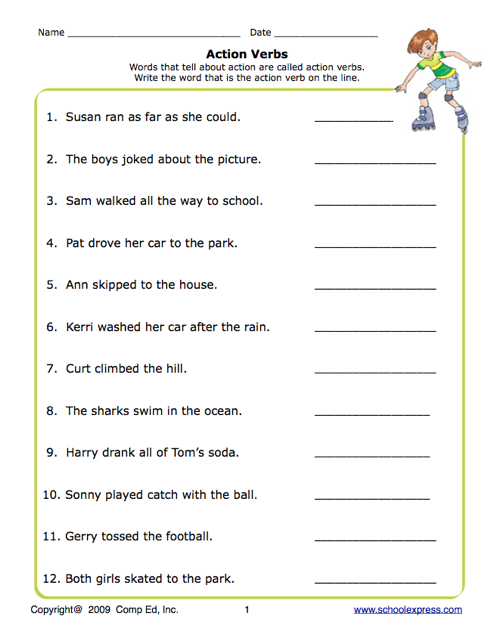 School Express Action Verbs Worksheet Education World