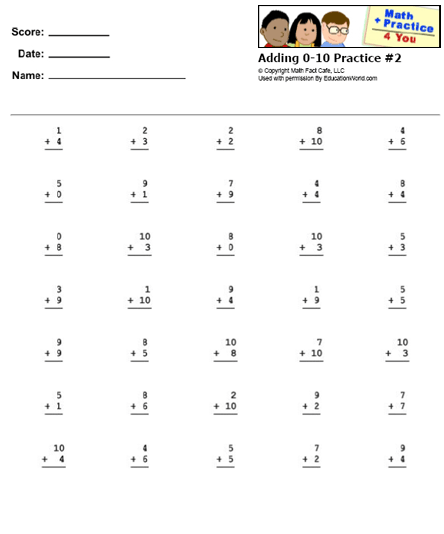 Math Practice 4 You Printable Work Sheets: Math Facts: Adding 0-10 ...