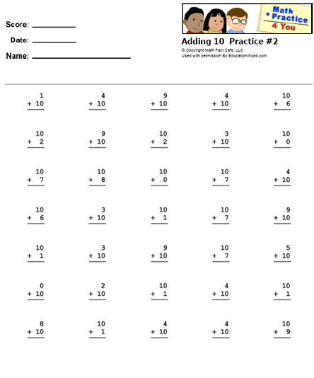 Math Practice 4 You: Adding 10 Practice Sheet #2 | Education World