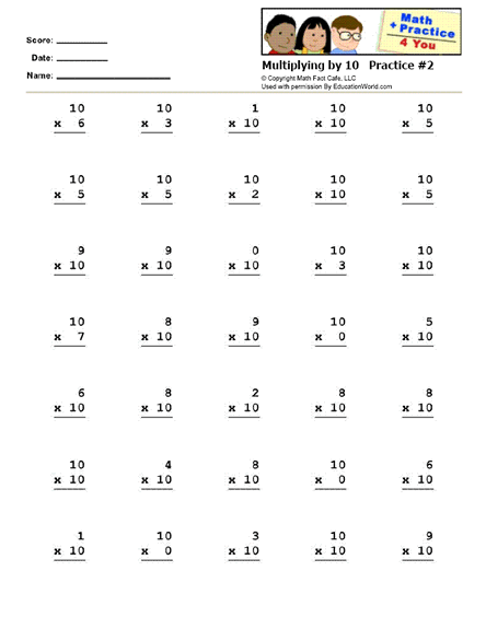 Math Practice 4 You: Multiplying by 10 Practice Sheet #2 | Education World