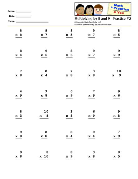 Math Practice 4 You Printable Work Sheets: Math Facts: Multiplying by 8 ...