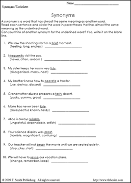 Education World Work Sheet Library: Synonym Practice | Education World