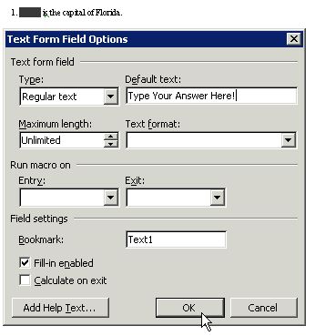 lengthen text form field word