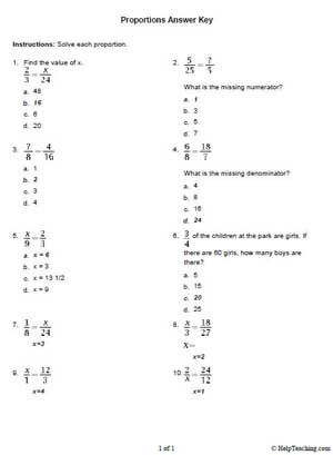 review of proportions homework 1 answer key