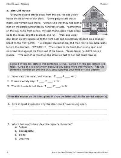 Critical Thinking Work Sheets: The Old House Download | Education World