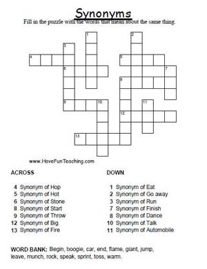 Synonyms Crossword Puzzle L 