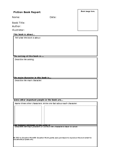 Fiction Book Report Template | Education World
