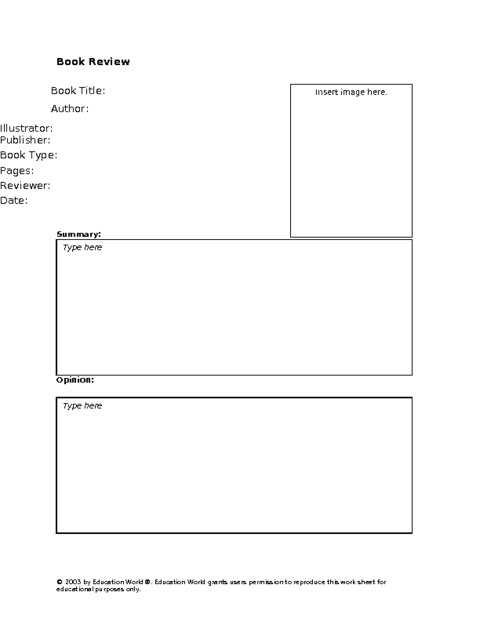 book review template secondary